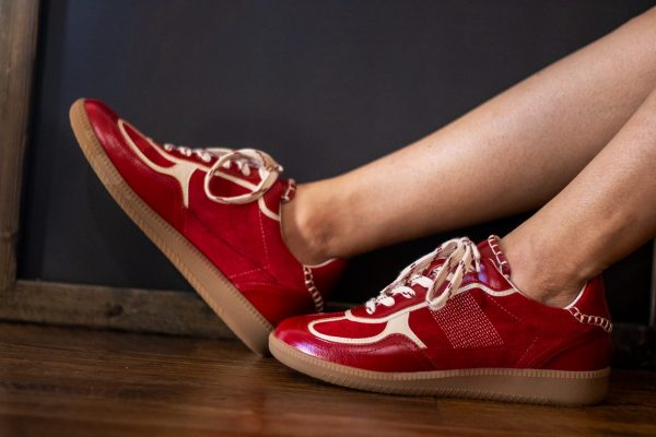 The Dalia Women’s Cherry Lace-Up Sneaker | Retro Vegan Suede Comfort Shoe by Oasis Society - Image 2