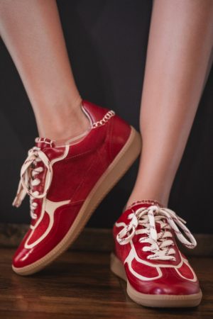 The Dalia Women’s Cherry Lace-Up Sneaker | Retro Vegan Suede Comfort Shoe by Oasis Society